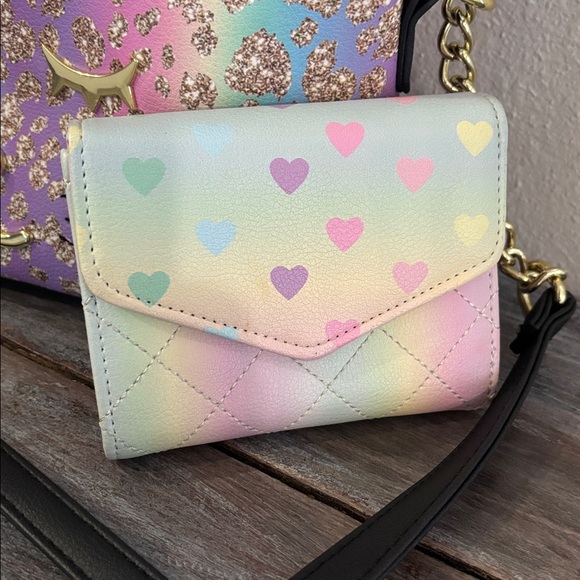 Luv Betsey Johnson Dome Pastel Kitty Cat Print Bag RARE good used + wallet - Picture 4 of 7
